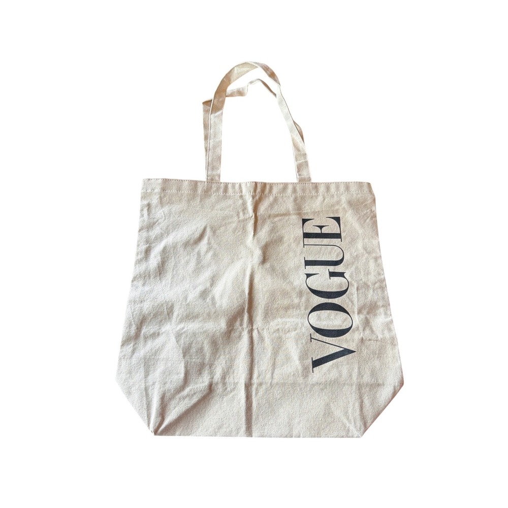 Vogue Tote Bag Cream Canvas Magazine Logo Print Minimalist Fashion Accessory